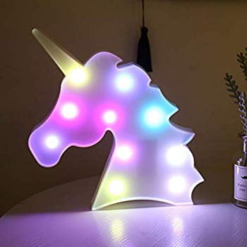 RGB Cute Unicorn Head LED Night Light Up Table Lamp Kids Bedroom Christmas Decor